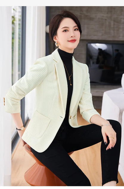 Autumn and Winter Blazer Women's Corduroy New Long Sleeve Professional Blazer Women's Coat Office Female Blazers Jacket Coat