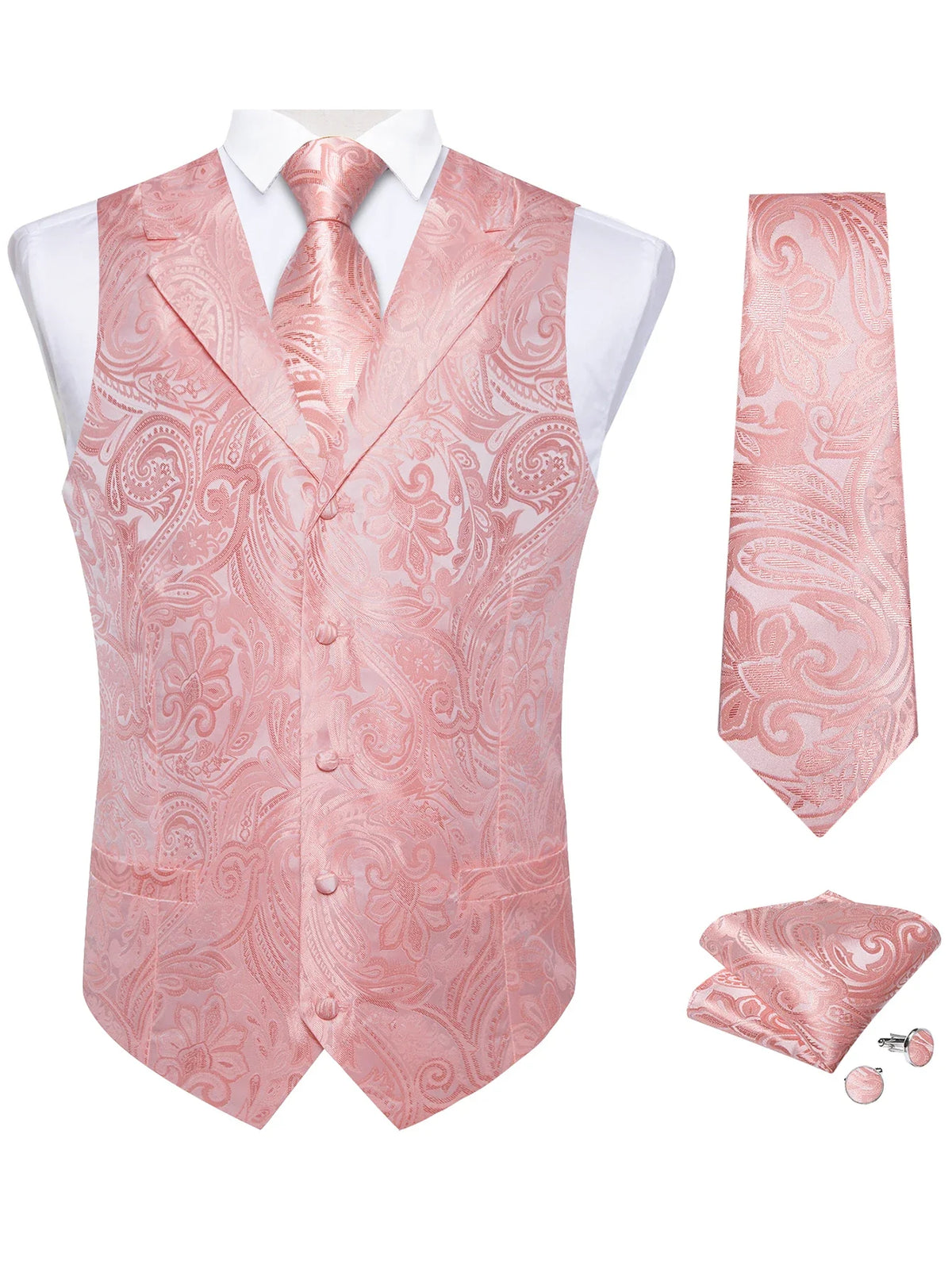 Men's Paisley Suit Vest & Tie Set – Formal Waistcoat with Necktie Pocket Square, Perfect for Weddings and Business Events