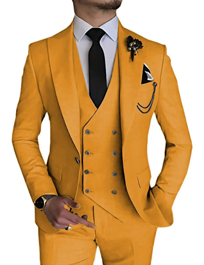 Dark Blue Slim Fit 3 Piece Wedding Suits for Men Best Man Groom Tuxedos Smart Casual Prom Party Business Costume Homme Male Set