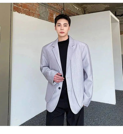 Men's British Dandy Style Blazer, Premium Textured Casual Suit Jacket, Structured Shoulders Light Mature Fashion Coat for Autumn