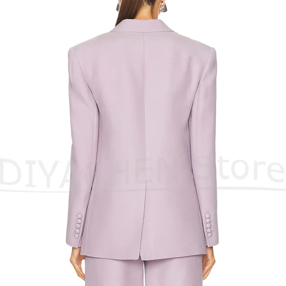 Women's Lavender Suit Set Elegant Single Breasted Notch Lapel Outfit Fashion Lady Office Daily Casual Party Suits Two Piece