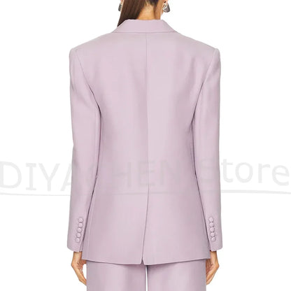 Women's Lavender Suit Set Elegant Single Breasted Notch Lapel Outfit Fashion Lady Office Daily Casual Party Suits Two Piece