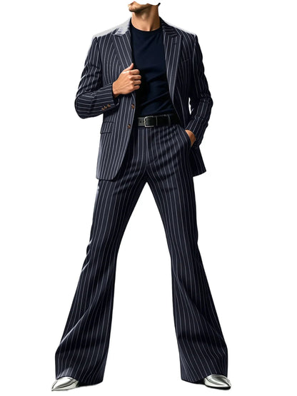 Men's Suit 2-Piece Slim Fit Pinstripe Blazer & High Waist Flared Pants for Business Casual and Formal Occasions