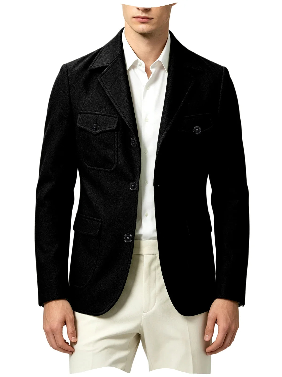 Men's Wool Blazer Notched Lapel Slim Fit 3 Buttons Suit Jacket Multi Pockets Casual Business Autumn Winter Dress Coat Daily Wear