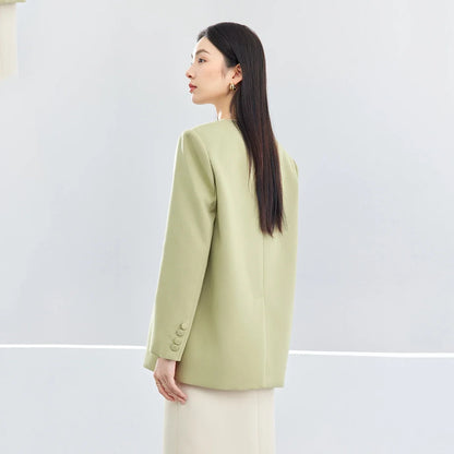 Women Blazer Khaki Green Suit Jacket 2026 Spring V Neck Office Lady Long Sleeve Outerwear Woman Clothes 141X52951
