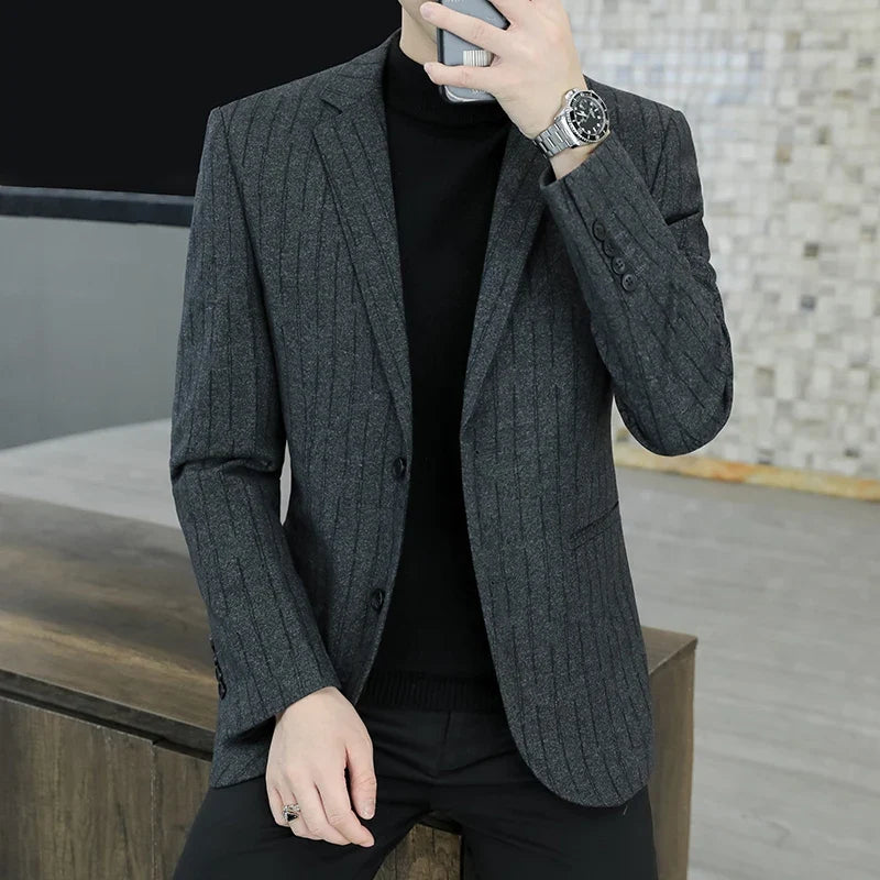 M-8XL Blazer Men's Business Gentleman Korean Wedding Fashion Trend, Slim Fit, Versatile, High-end Casual, Woolen Blazer