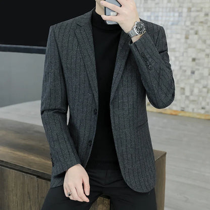 M-8XL Blazer Men's Business Gentleman Korean Wedding Fashion Trend, Slim Fit, Versatile, High-end Casual, Woolen Blazer