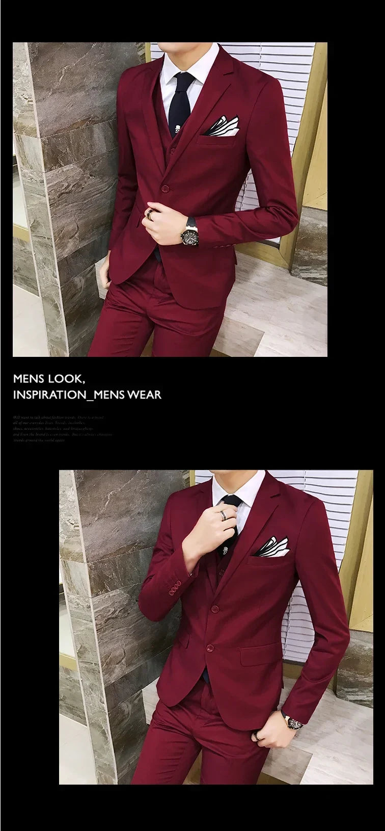 Men's 3-Piece Slim Fit Suit – Business & Wedding Formal Set with Blazer, Vest & Pants