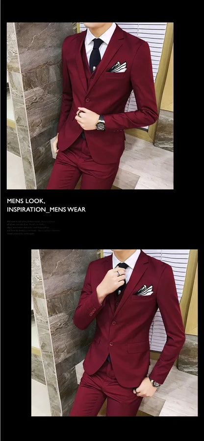 Men's 3-Piece Slim Fit Suit – Business & Wedding Formal Set with Blazer, Vest & Pants