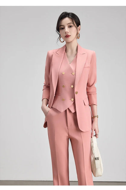 Autumn New Elegant Chic Business Formal Outfit for Women Long Sleeve Blazer and Pants Two Piece Matching Sets Trousers Suit