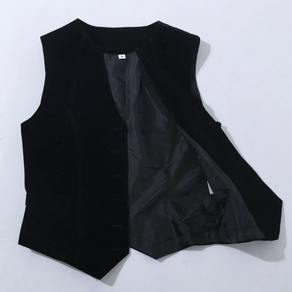 Vintage Velvet Vest for Women V Neck Cropped Sleeveless Casual Tops Regular Fitted Jacket Waistcoat