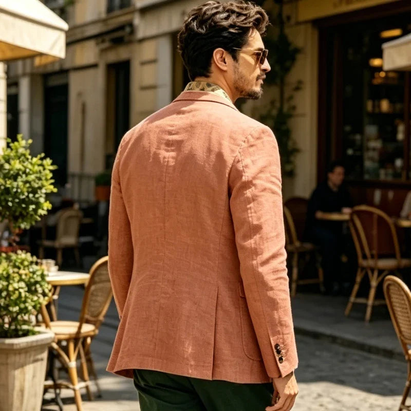 Men's Linen Blazer Single Breasted 2-Button Notched Lapel Slim Fit for Summer Wedding