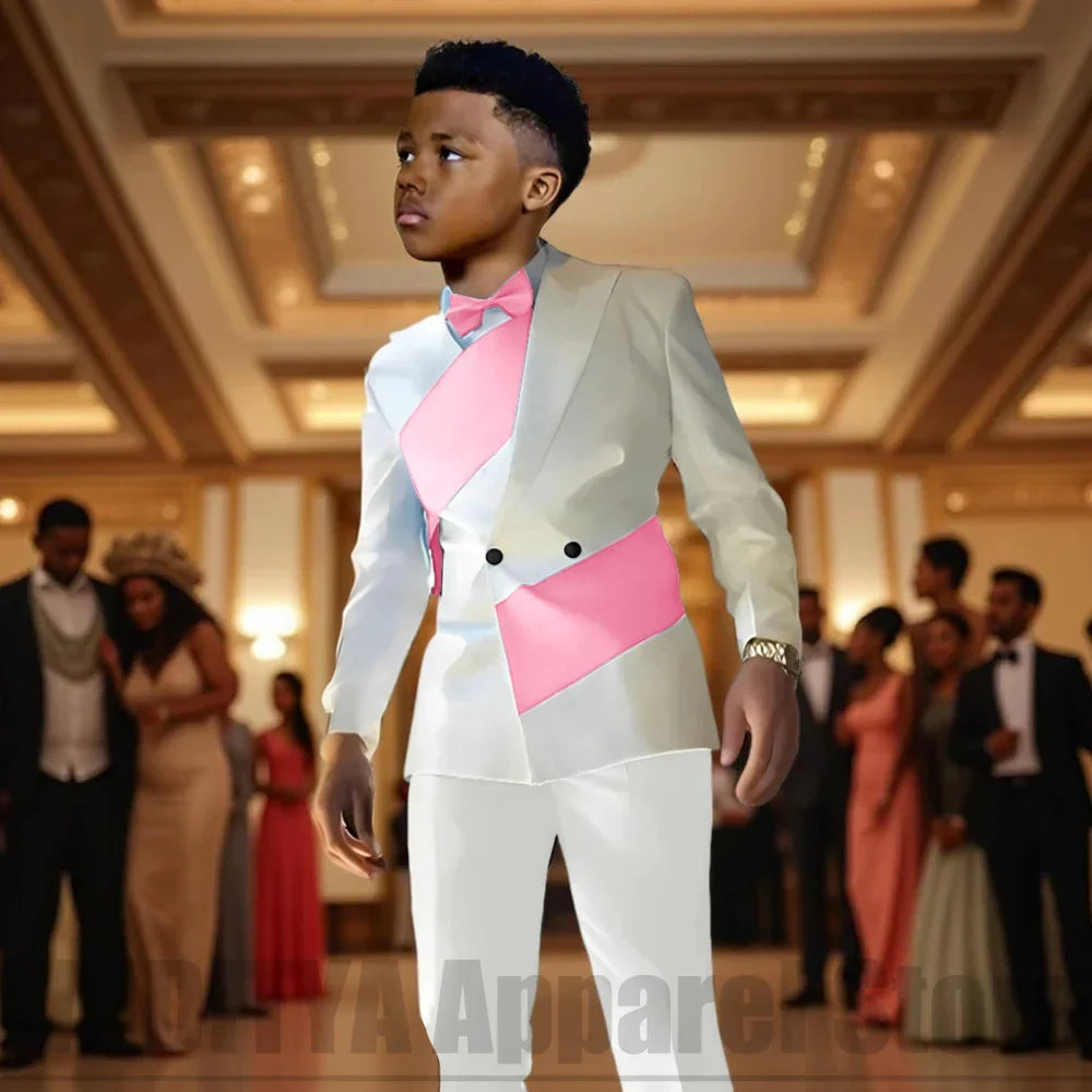 Boys Color Block 2 Piece Suit Set Double Breasted Blazer with Pants Formal Wedding Party Prom Attire Stylish Children's Suit