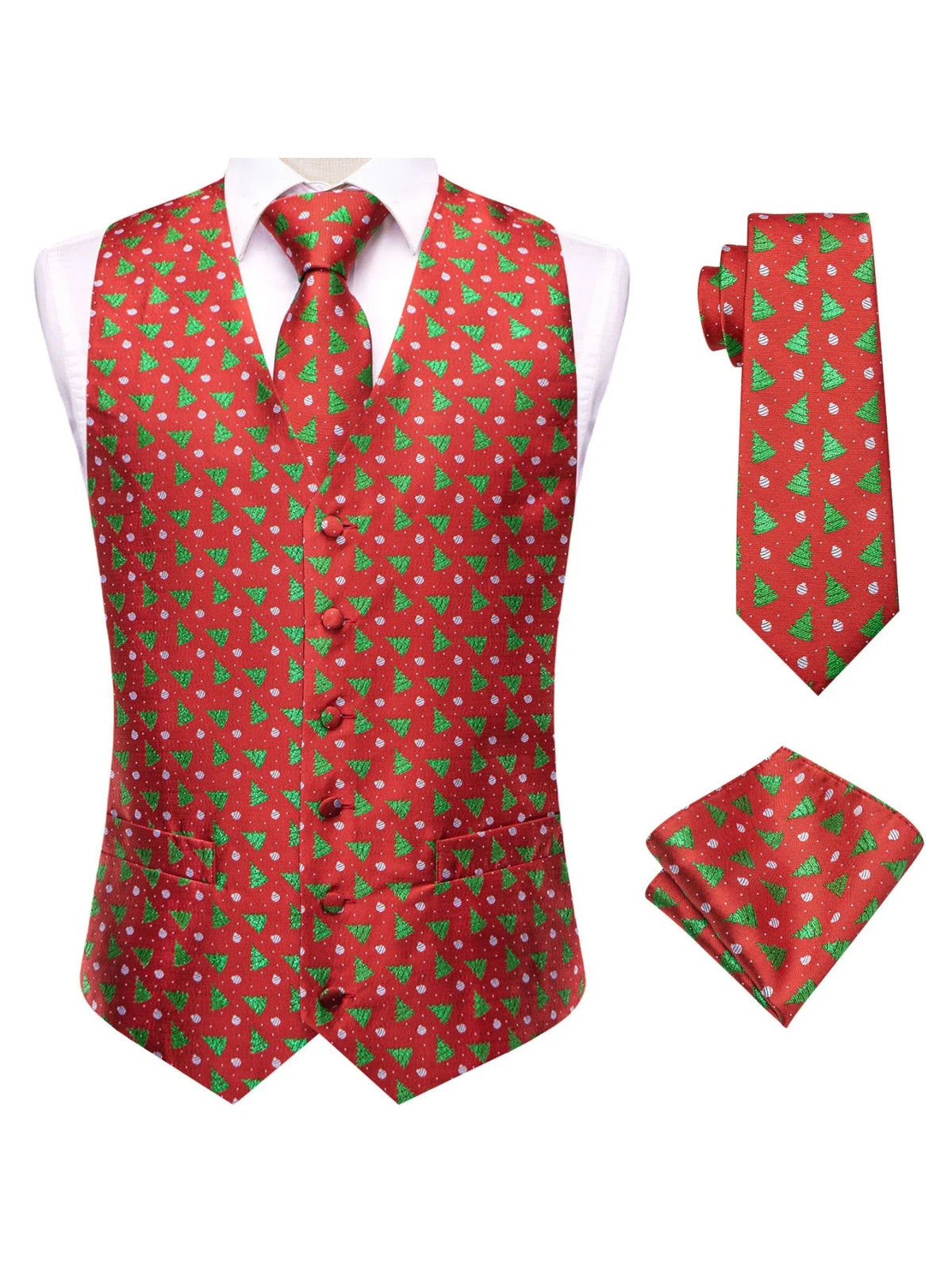 Men's Vest 3-Piece Set Christmas Print for Holiday Parties