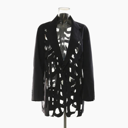 Women Chic Blazer Hollow Out Niche Design Single Button Notched Collar High-end Jacket Fashion Coat New Spring 2026 HK19476