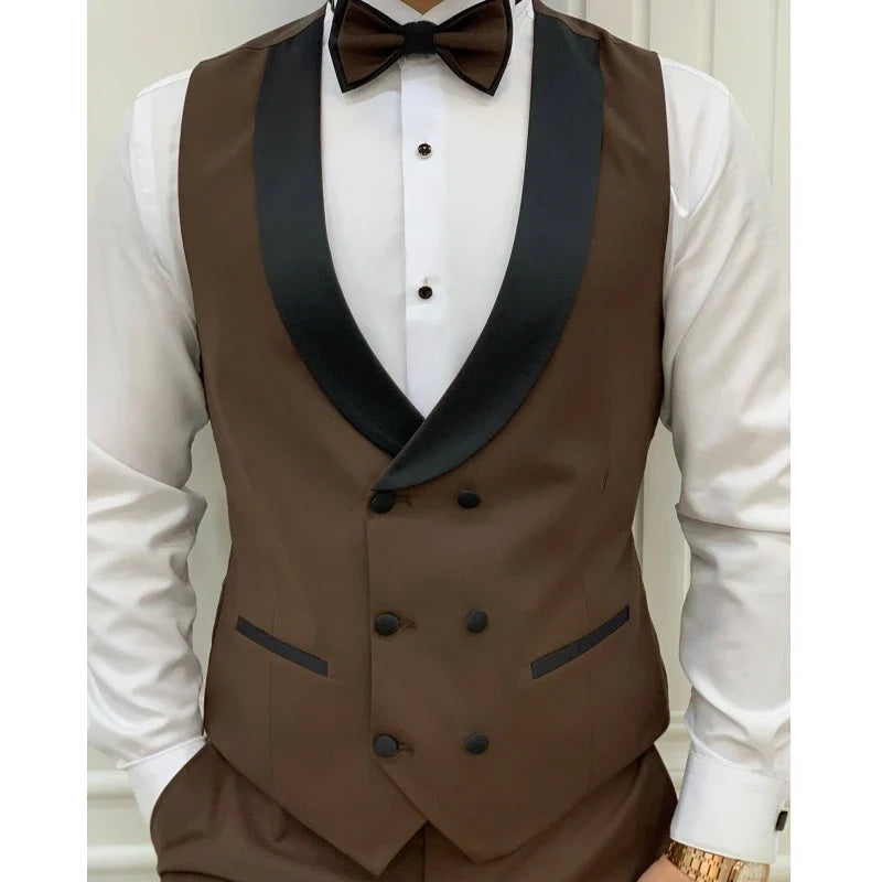 Men's Double-Breasted Vest with Black Lapel – Formal Waistcoat for Weddings, Business & Special Occasions