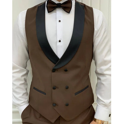 Men's Double-Breasted Vest with Black Lapel – Formal Waistcoat for Weddings, Business & Special Occasions