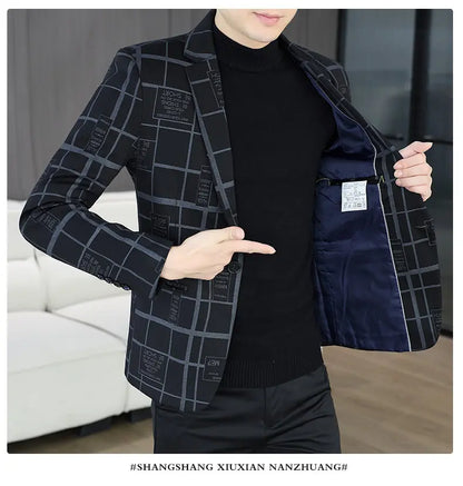 Blazer Autumn and Winter Men's Fashion Business Outdoor Travel Checkered Wedding Youth Slimming Casual High Formal Wear Blazer