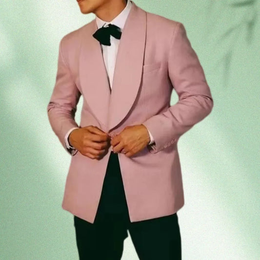 Blazer Rosa de Estilo Pasarela para Hombre, Chaqueta Corte Delgado Tela Sólida con Abertura Trasera, Ideal para Boda, Gala y Fie