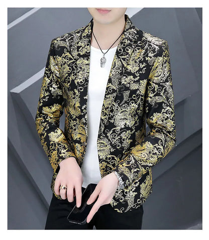 Blazer New Men's Fashion Business Gentleman Gentleman Hot Stamping Print Outdoor Performance Trend Wedding Banquet Casual Blazer