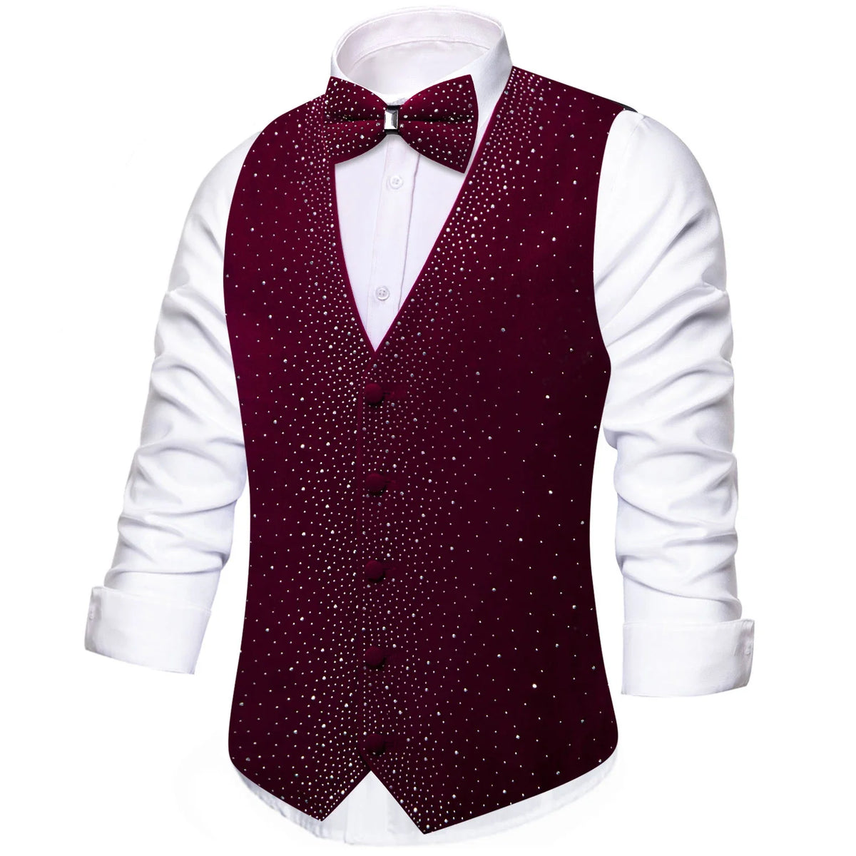 Men's Sequined Suit Vest & Bow Tie 3-Piece Set Black Green Red for Weddings & Evening Parties