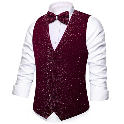 Men's Sequined Suit Vest & Bow Tie 3-Piece Set Black Green Red for Weddings & Evening Parties