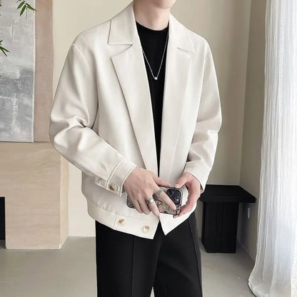 TikTok Trend Men's Autumn Designer Cropped Blazer High-End Casual Jacket Fashion Short Suit Outerwear