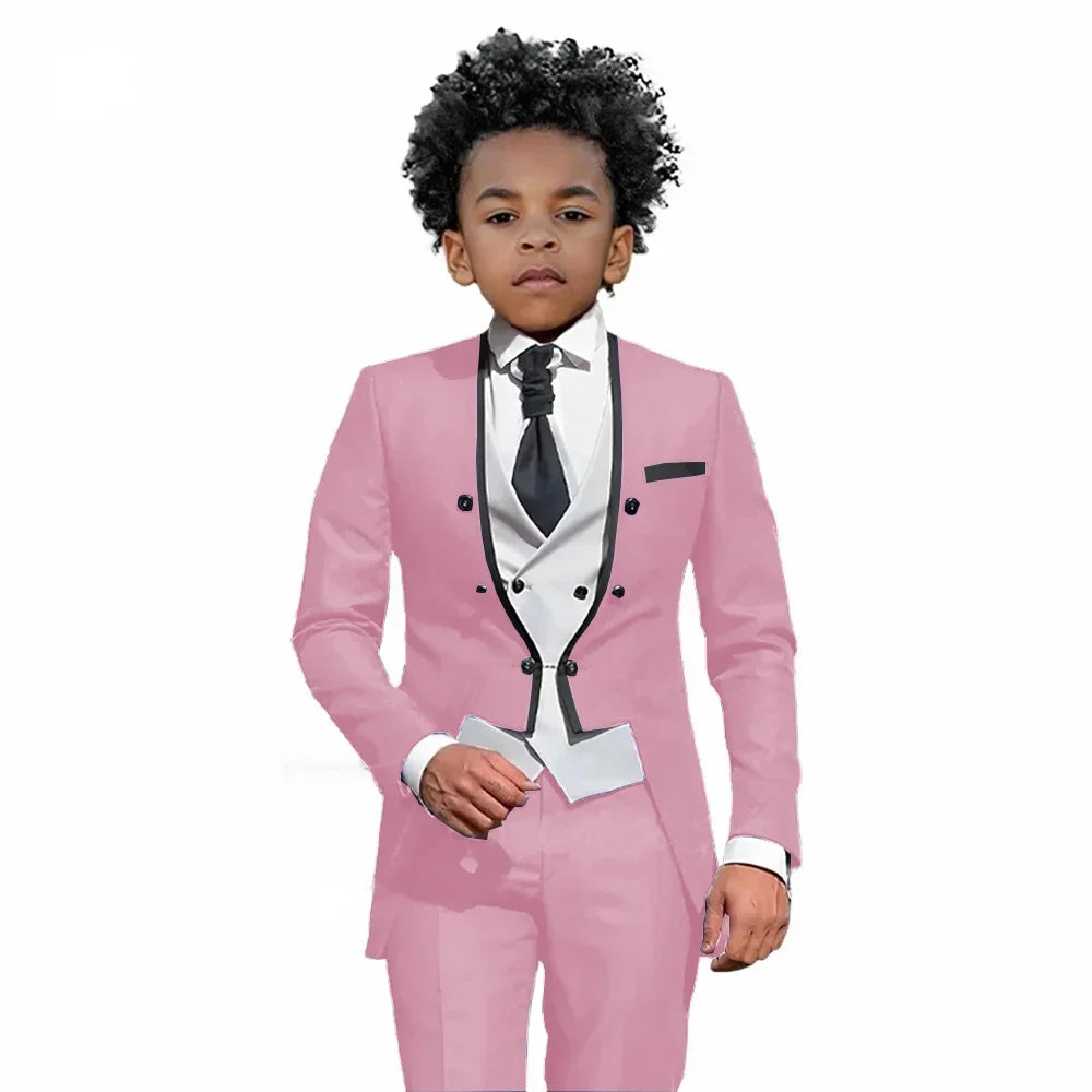 2026 Autumn Handsome Wedding Suits 3 Pieces For Kids, Boys Slim Fit Tuxedo Performance Costumes,Formal Blazer Banquet Outfit