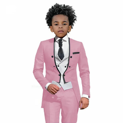 2026 Autumn Handsome Wedding Suits 3 Pieces For Kids, Boys Slim Fit Tuxedo Performance Costumes,Formal Blazer Banquet Outfit