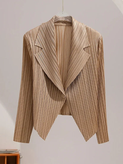 Pleated Coat Women's Early Autumn New Style 2023 Fashionable Versatile Suit Collar One Button Temperament Short Suit Top
