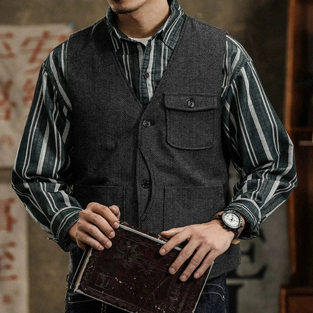 Men's Herringbone Suit Vest – Single Button Waistcoat for Wedding & Business