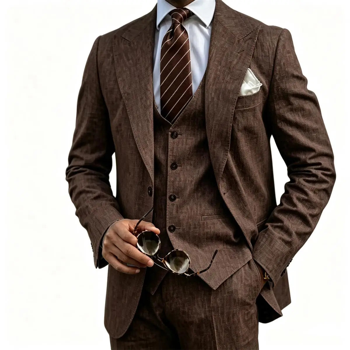 Men's Suit Customized 3 Piece Blazer Vest Pant Linen Set Full Man Terno Linen Suit Notched Lapel Casual Tuxedo Summer Wedding
