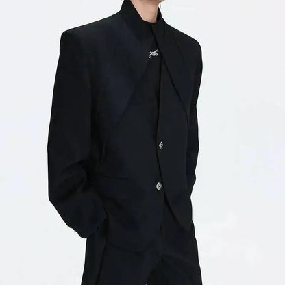 2026 Spring Patchwork Design Cross Collar Solid Color Casual Jacket Men Fashion Elegant Temperament Straight Pants JY6553