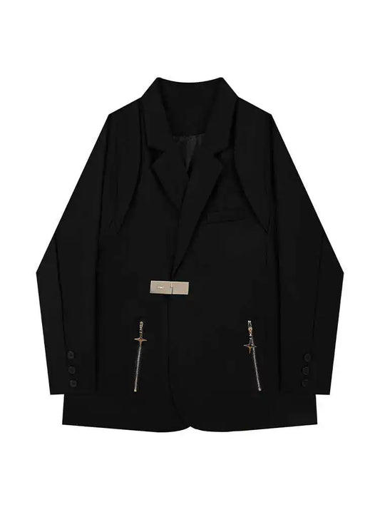 Women Black Gothic 2000s Emo Long Sleeve Blazer Jacket Harajuku Oversize Suit Coat Fashion Vintage Outerwear Top Clothes Autumn