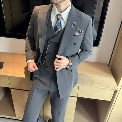 Classic Striped Wedding Suit Set Men 3 Piece Set (jacket+vest+pant) Business Formal Casual Suits Office Party Prom Groom Suit