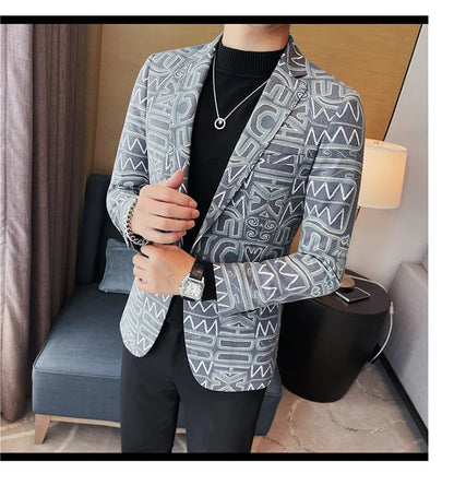 Brand Luxury Suit Jacket for Men 2023 Autumn Printed Casual Busines Blazer Masculino Slim Fit Wedding Groom Social Dress Coat