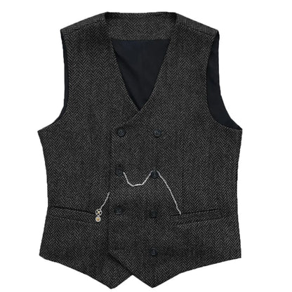 Men's Herringbone Suit Vest Double Breasted Waistcoat for Weddings and Business