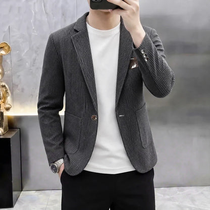 Autumn Winter Suit Jacket Men's Korean Slim Fit Striped Casual Blazers Wedding Business Streetwear Social Dress Jackets 2026