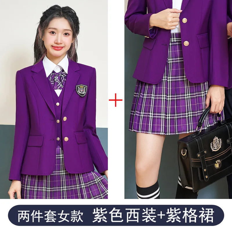 College Style Women's Suit2024New Autumn Small Stature Elegant Campus Suit OutfitjkUniform Suit Dress Set