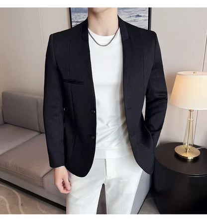 Chinese Style Collarless Suit Jacket Men Fashion Slim Fit Versatile Blazers Male Casual Business Wedding Groom Dress Jacket 2025