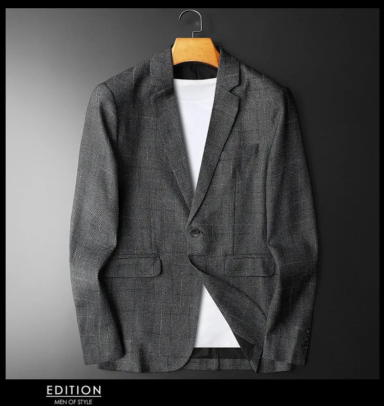 Spring Autumn Classic Checkered Suit Jacket Men Slim Fit Casual Business Office Uniform Formal Jacket Wedding Groom Men Blazers