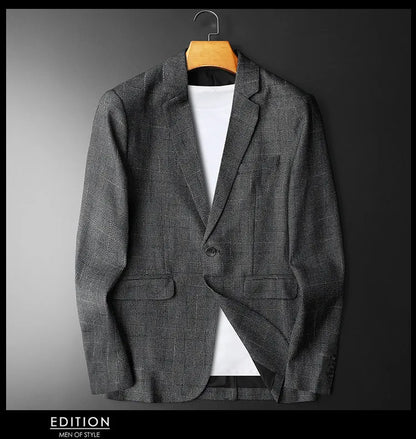 Spring Autumn Classic Checkered Suit Jacket Men Slim Fit Casual Business Office Uniform Formal Jacket Wedding Groom Men Blazers