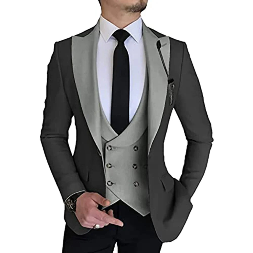 Groom suits Wear Party Wedding and Business Prom suits Slim Fit Peak Lapel Suit 3 Piece (Jacket +Vest+ Pants) Costume Homme