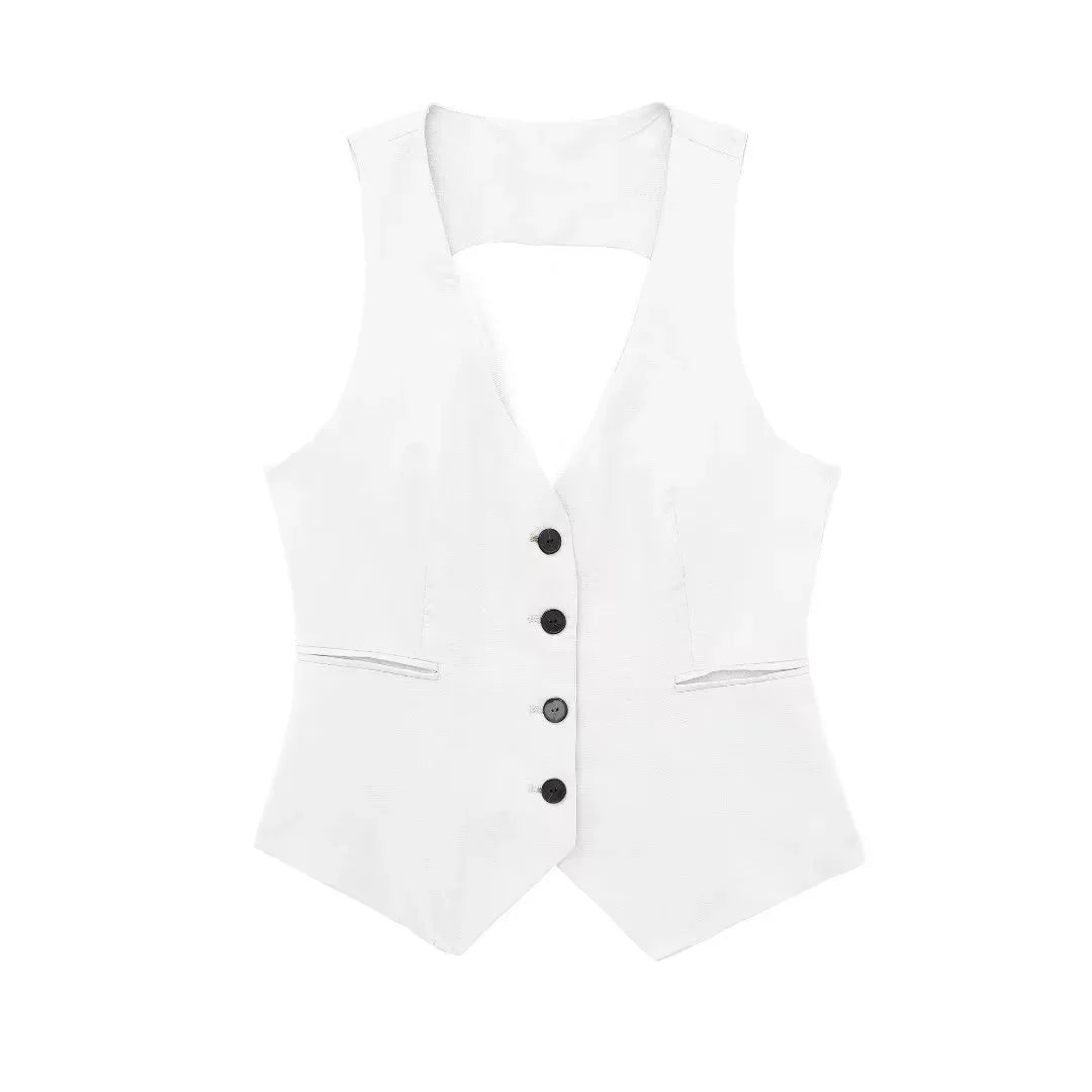 Women's Vest Tops 2024 Cropped Sleeveless Suit Vest Office Casual White Black Vest For Women Summer Formal Vests Woman