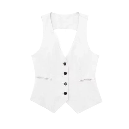 Women's Vest Tops 2024 Cropped Sleeveless Suit Vest Office Casual White Black Vest For Women Summer Formal Vests Woman