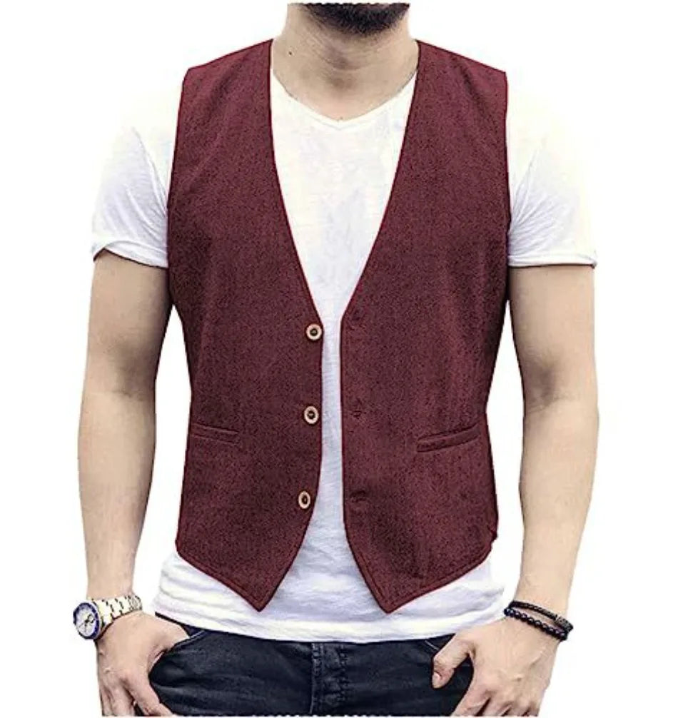 Men's Linen Vest – Slim Fit Smart Casual Waistcoat for All Seasons