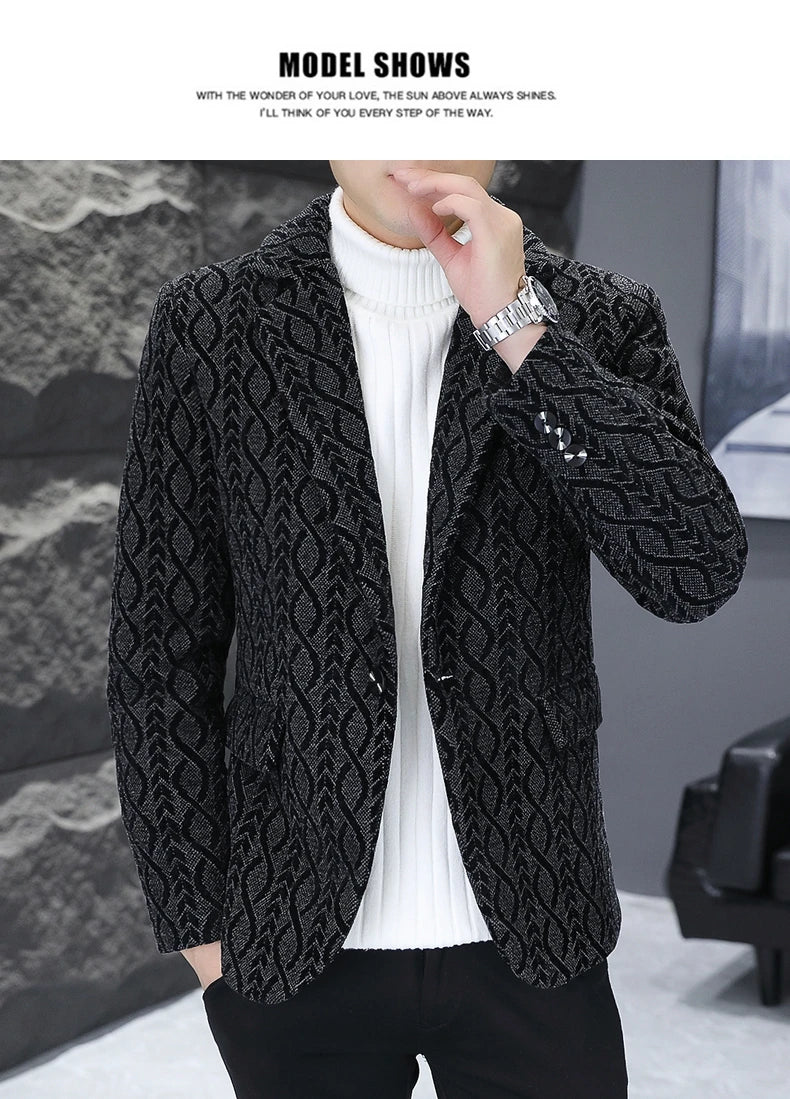 Blazer Autumn/Winter Golden Sable Velvet and Cotton Thickened Thermal Small Suit Fashion Business Men's Slim Blazer