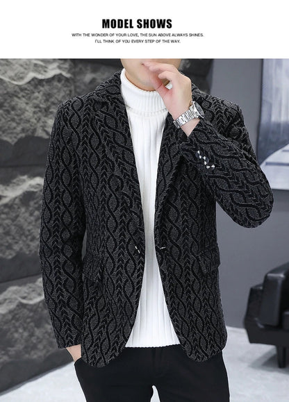 Blazer Autumn/Winter Golden Sable Velvet and Cotton Thickened Thermal Small Suit Fashion Business Men's Slim Blazer