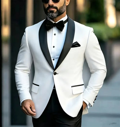 Men's Single Breasted Blazer with Black Lapels — Formal Business Tuxedo Jacket for Parties & Events