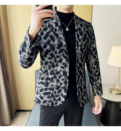 Jacquard Denim Korean Slim Fit Suit Coats 2025 New High Qualitys Fashion Men Slim Fit Business Formal Social Suit Jacket 4XL-M